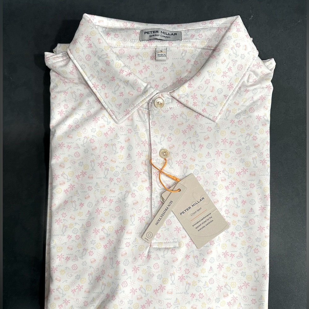 NWT Peter Millar Crown Sport Utopia Burger Performance Golf Polo Men’s LARGE